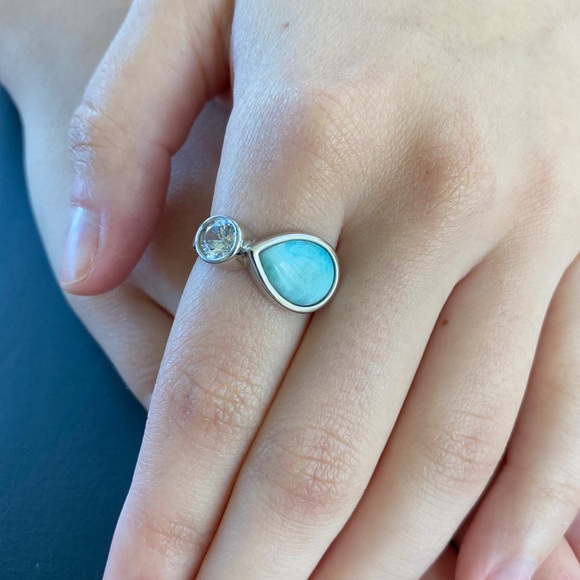Natural Larimar & Cz Ring - Picture 12 of 14